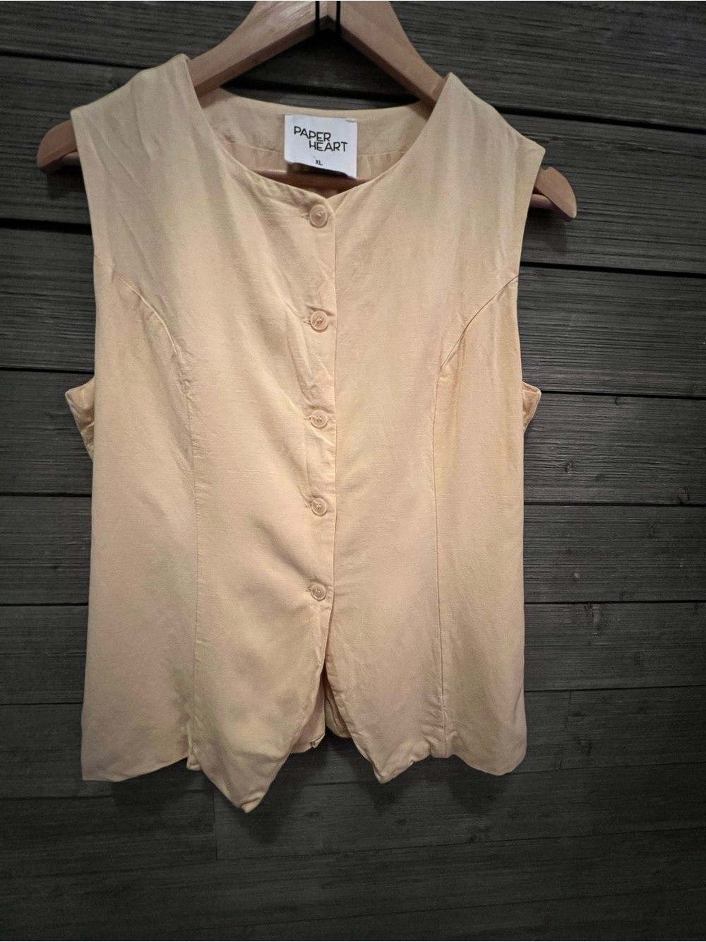 Paper Heart Butter Yellow Linen Sleeveless Button Front Top